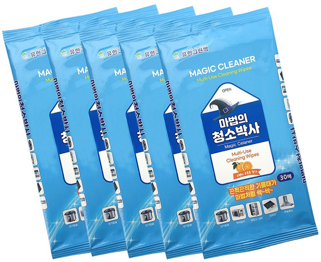 유한그린텍 마법의청소박사 1714 30매입-5팩 세정티슈 청소티슈, 5개