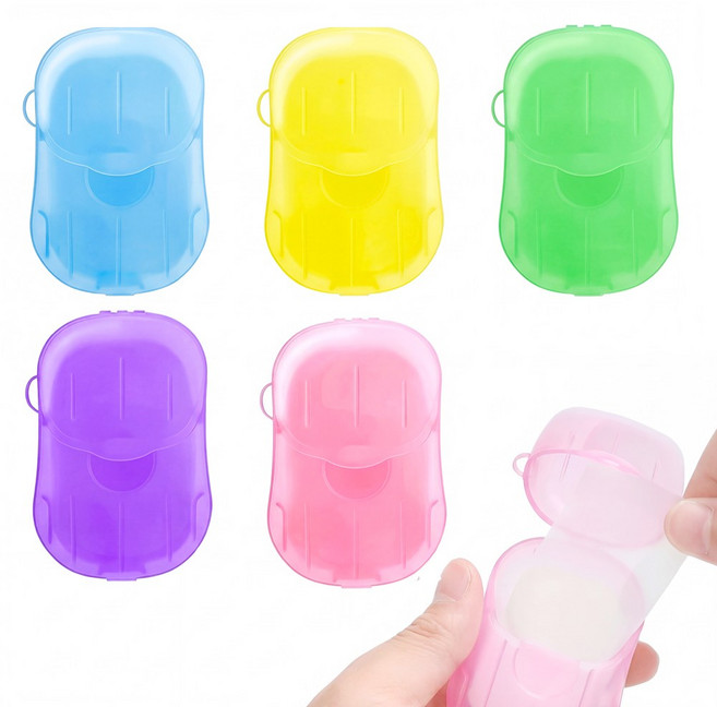 브레인버니 휴대용 종이비누 일회용, 2.7g, 5개, 옐로+핑크+그린+블루+퍼플