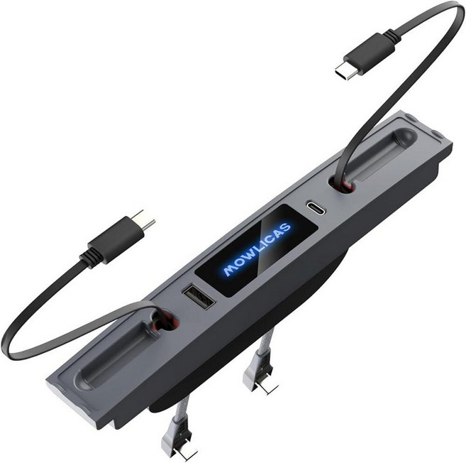 Mowlicas Silver Gray USB Hub for Tesla Owners 2 USB C Retractable Fast Charging Cables for iPhone