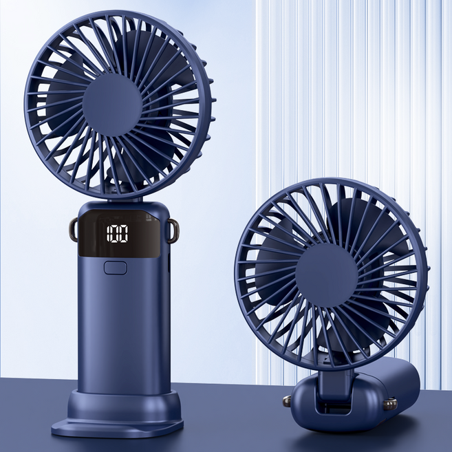 YGGDRAVA 휴대용 접이식 저소음 탁상용 목걸이 미니 핸디 선풍기, 파란색, FWSM-S1