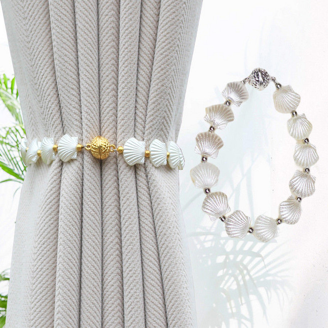 더채움 커튼고리 묶음 정리 부자재 프리미엄 럭셔리 골드쉘 진주조개 자석 커튼홀더, 4개, 25cm