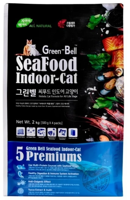 내츄럴큐브 그린벨 씨푸드 캣 기능성 사료, 5kg, 1개 - 쿠팡