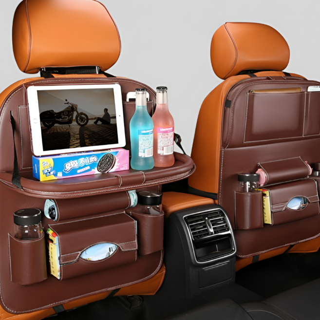 다온리빙 차량용 카시트 포켓 정리 수납테이블, 다크브라운, 1개