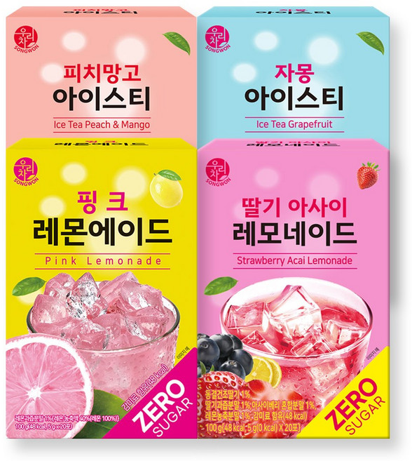 송원 우리차 제로슈가피치망고 20T+자몽 20T+딸기아사이 20T+핑크레몬20T, 1개