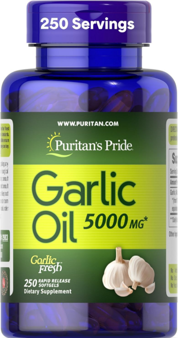 Puritans Pride Garlic Oil 마늘 오일 5000 Mg - 250 캡슐, 1개, 250정