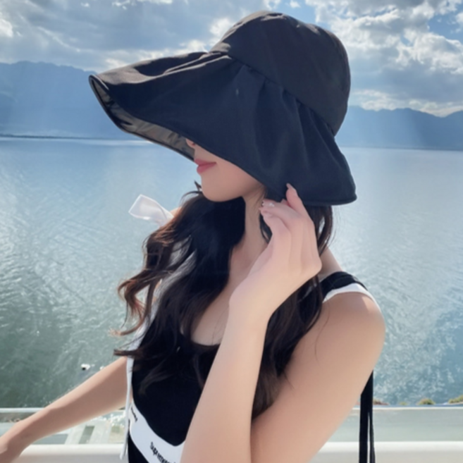자외선 차단 버킷햇 와이드 여성 썬캡 모자 + 덴탈마스크