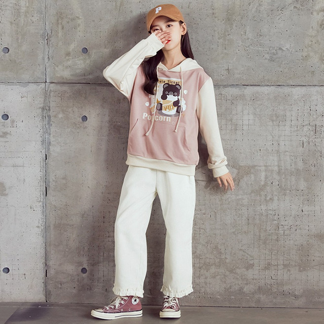 베비포 곰돌이 후드티 스판 와이드 팬츠 코디세트 -QP5