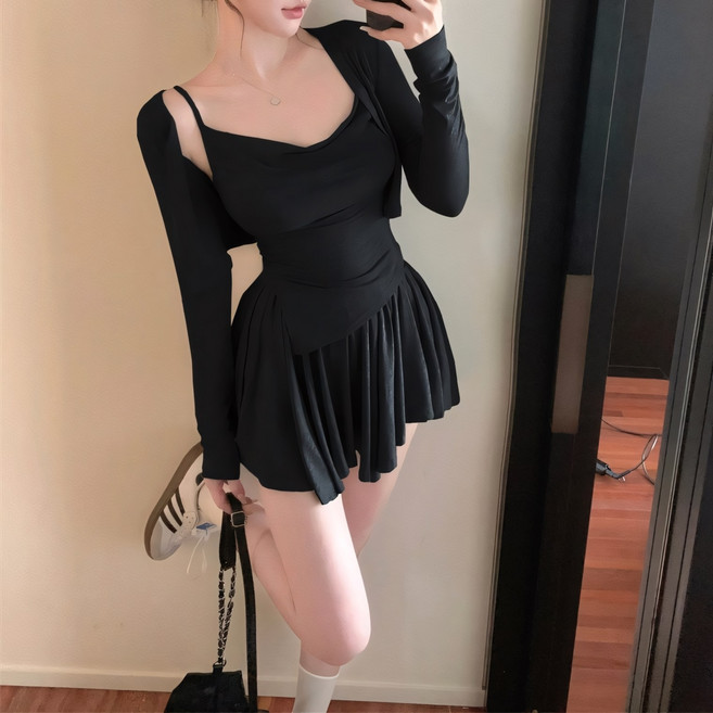 쪼예 꾸안꾸 언발 나시 가디건 미니 스커트 3피스 세트