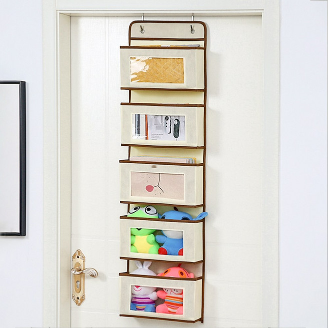 투데이리빙 5단 문걸이형 행잉 오거나이저 문걸이 도어 수납함 수건 인형 소품 멀티 다용도 정리 보관 걸이형 패브릭 포켓 수납 걸이 정리함, 1개, R98450M(베이지