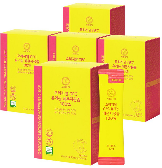 아르디엠 오리지널 NFC 유기농 레몬자몽즙 100% 착즙 레몬 자몽 원액, 5개, 280g