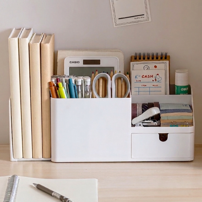 아윤 깔끔한 데스크 오거나이저 책꽂이 책상 정리함, 1개, 화이트