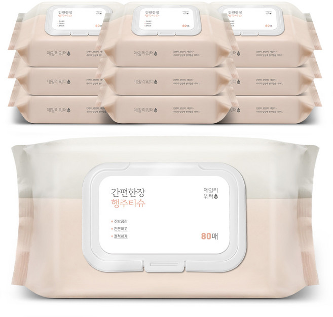 데일리워터 간편한장 행주티슈 80매, 10개
