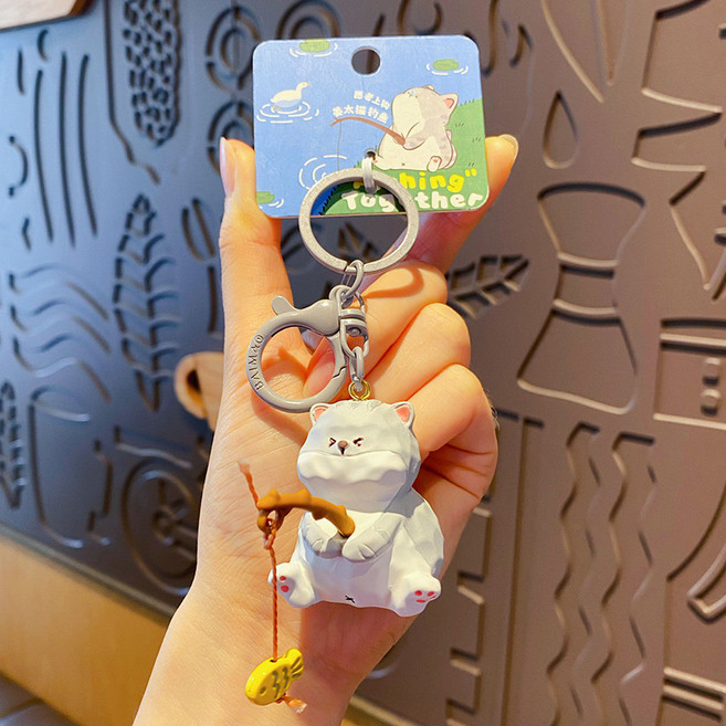 뚱냥이 낚시 키홀더 귀여운 고양이 가방고리 자동차 열쇠고리, 1개, 단모고양이