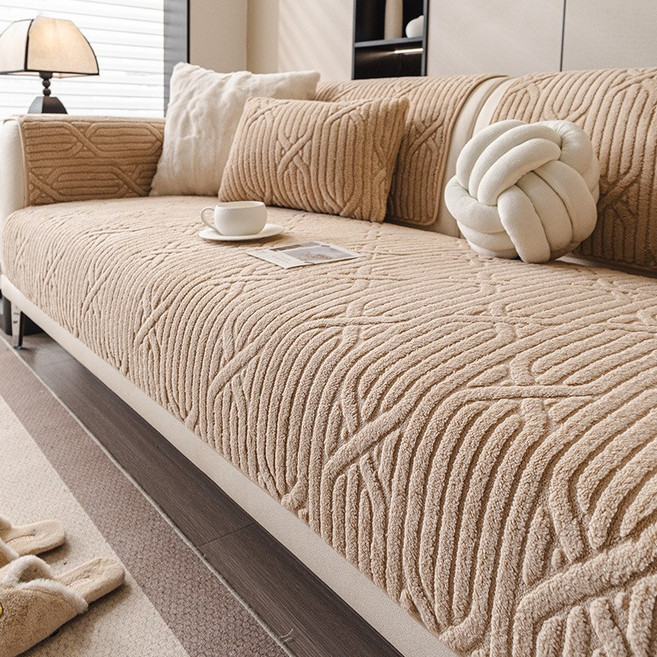 CHENZE 폴라플리스 소파패드 빈티지 스타일 사계절용 미끄럼방지, 1개, 카키