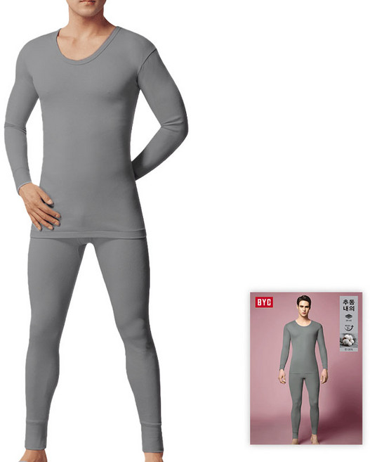 BYC 따뜻한 면 100% 남성 내의 상하 세트