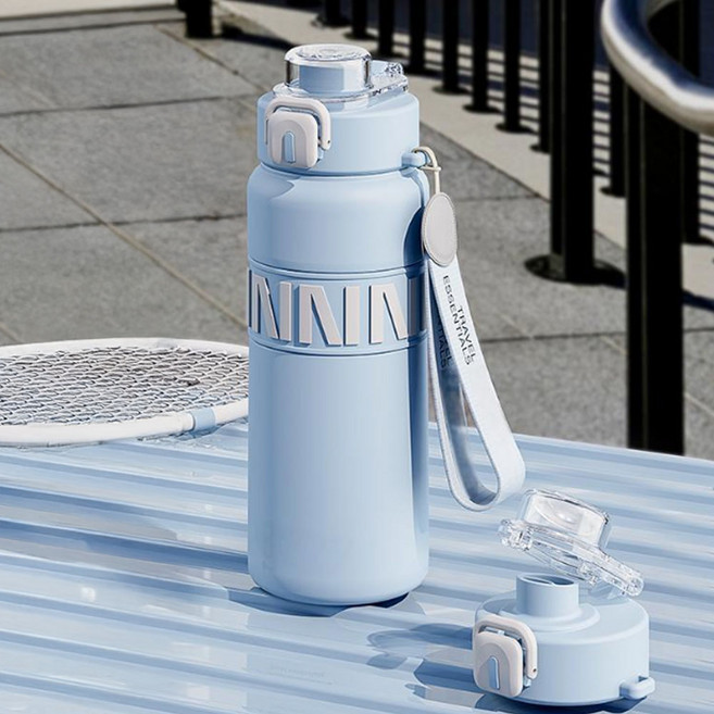 에코럭키 스포츠 텀블러 800ml 스테인레스 진공 보온 보냉 빨대 포함, 1개, 스포츠텀블러-연하늘