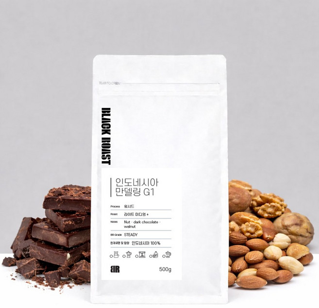 블랙로스트 인도네시아 만델링 G1 원두커피 홀빈(분쇄안함), 1개, 500g