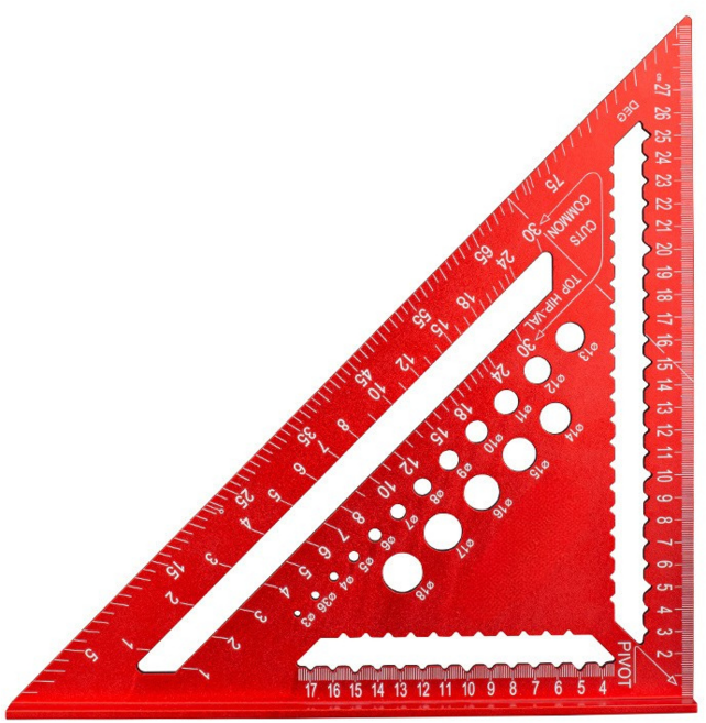 tinduo목공용 다용도 알루미늄 합금 삼각자 제도용 표준 드릴 비트 계량 홀, 1개, 레드 185mm