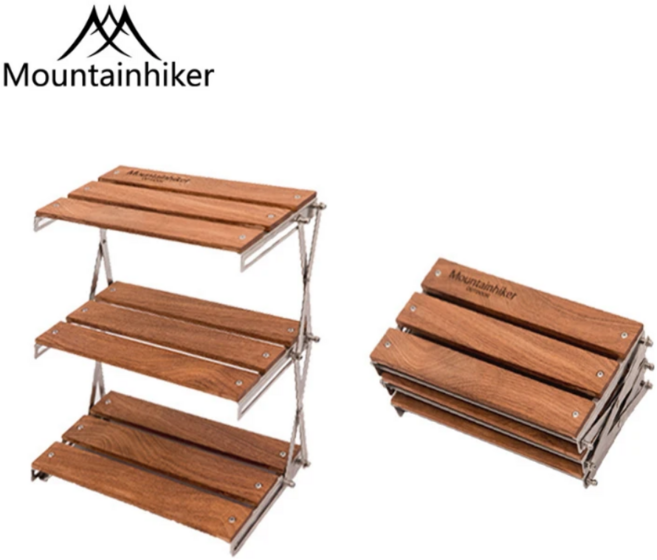 MOUNTAINHIKER 캠핑 아웃도어 접이식 3단 선반 캠핑용품 정리 필드랙 수납가방 포함, 1세트