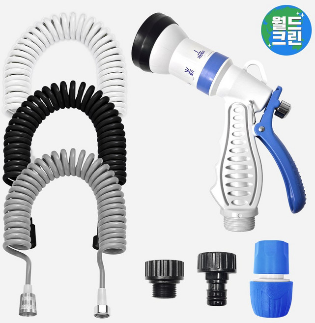 월드크린 다기능 베란다욕실 청소건+코일호스 7m 스프레이건 화장실 변기 청소 샤워기 워터건, 다기능욕실청소건+코일7m화이트, 1개