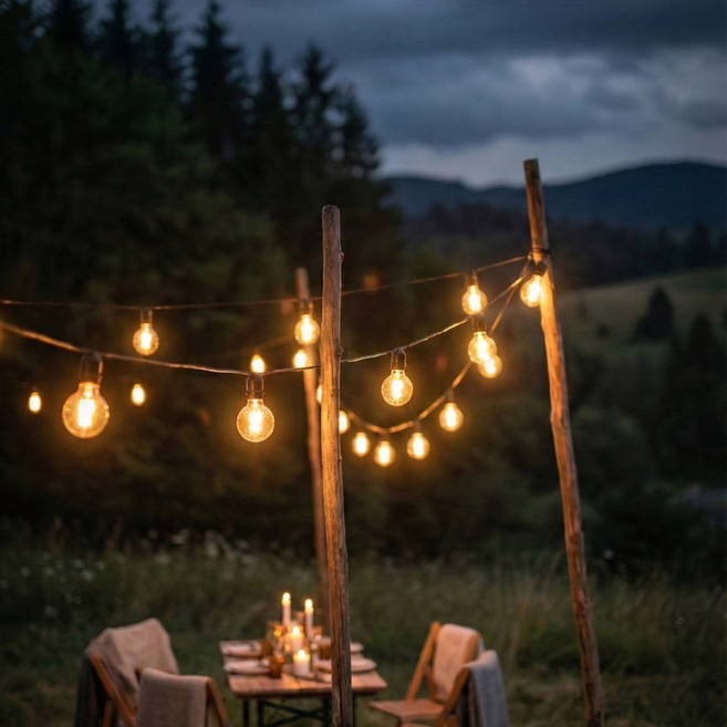 나눔조명 파티라이트 스트링라이트 야외 방수 줄조명 감성 캠핑 조명 램프 알전구 15m 소켓 25구 + LED 램프(다마) 포함, 1개, 15m 25구(간격50cm)+12W(주광색)(25개)