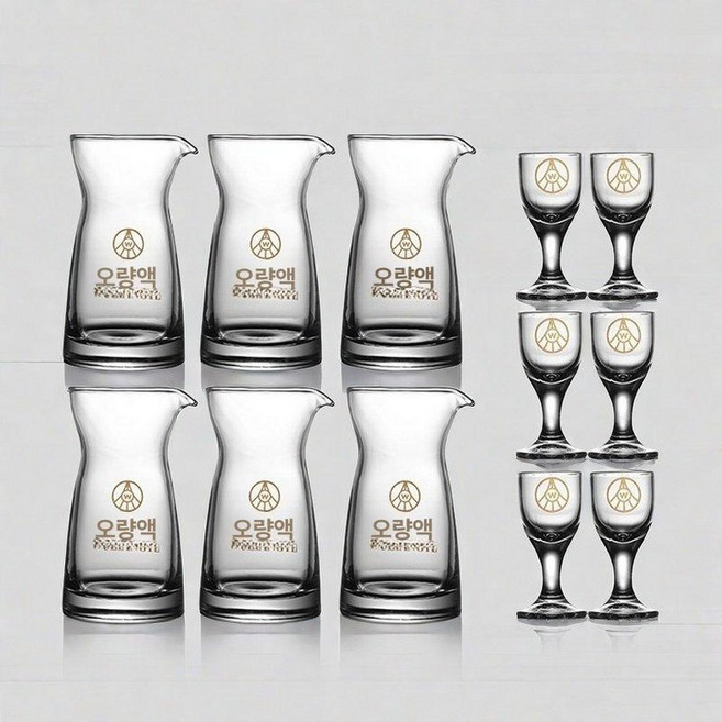 우량예 오량액 백주 분주기 빼갈 투명 수정방 술잔 술병 선물세트, 6병 6잔 80ml 포함 와인 컵