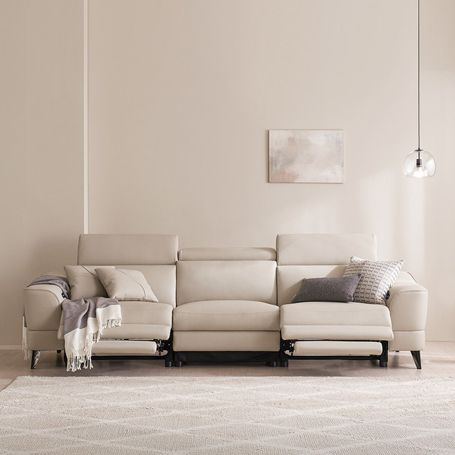 장인가구 파테르 4인용 제로월 양방향 전동 가죽 리클라이너 소파, 아이보리