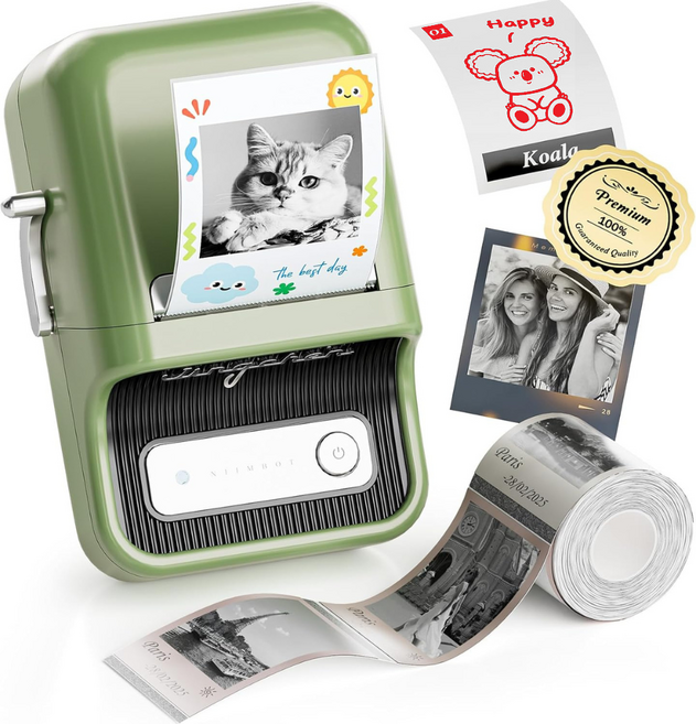 Niimbot B21 포토 듀얼컬러 라벨프린터, 1개, B21포토 그린 +사각화이트40x20