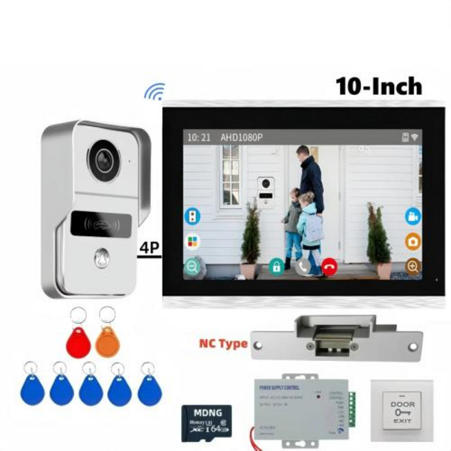 무선 인터폰 7 인치 와이파이 비디오 도어 폰 인터콤 잠금 장치 포함 1080P 초인종, 2)KW10-Kit-NC