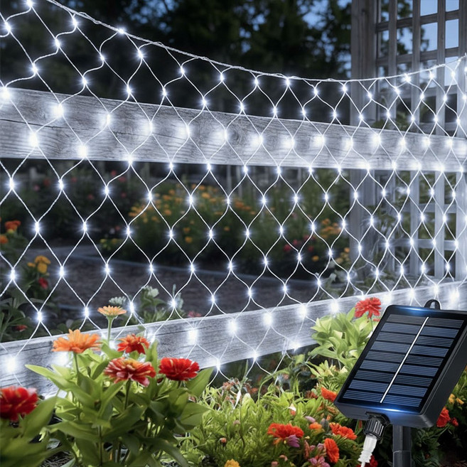 KELAKE 태양광 그물형 led 줄조명 LED 트리등 정원장식트리등 리모컨 포함, 1.5Mx1.5M, 흰색White