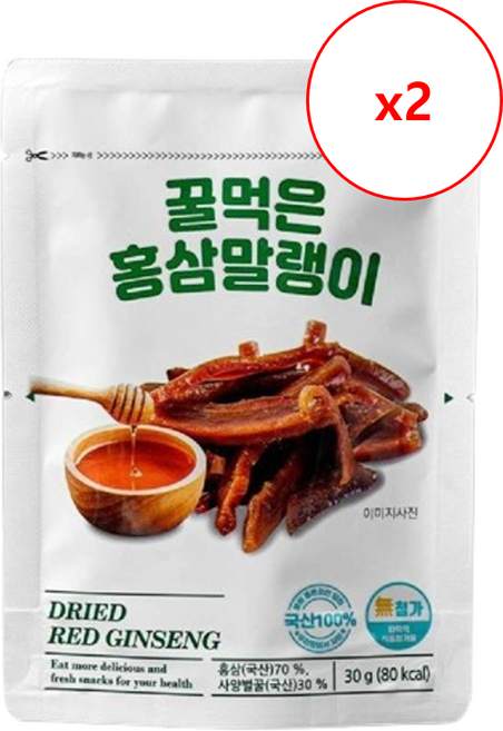 국산 꿀먹은 홍삼말랭이, 2개, 30g