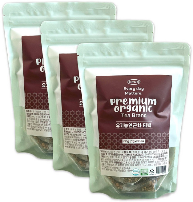 맑은상회 유기농 연근차 티백, 3개, 50개입, 1g