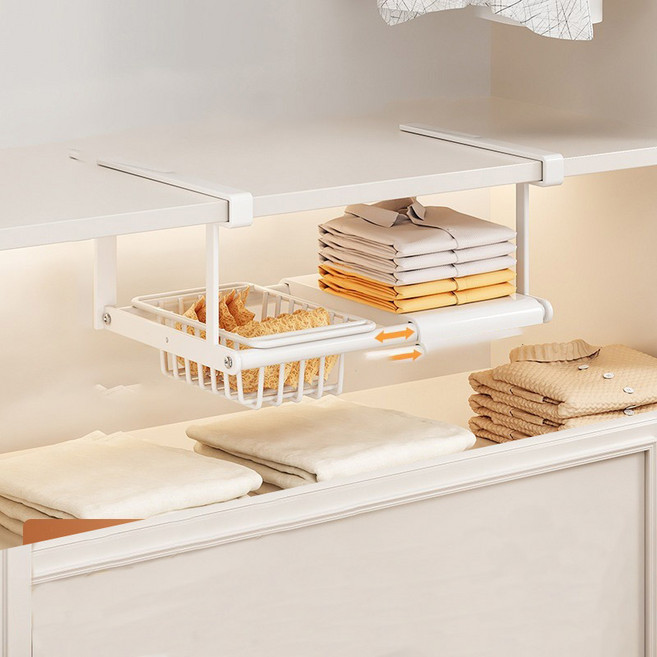 [SMTONE] 무타공 옷장 선반 내복 속옷 수납함 양말 바구니 신축형 40cm-70cm 슬라이딩선반 정리함 옷정리 주방 베란다 수납, 옵션A