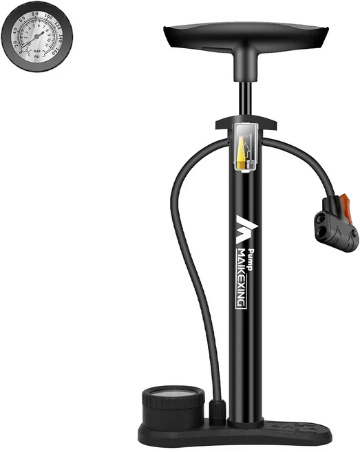 웨스트 바이킹 160PSI 자전거 펌프 게이지 휴대용 프레스타 슈레더 밸브 타이어 공기 주입기 MTB 로드 바이크 액세서리, 01 빠른, Black With Gauge, 1개