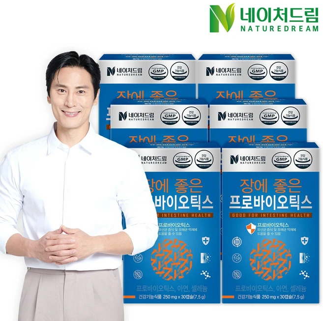네이처드림 장에 좋은 프로바이오틱스 250mg x 30캡슐(7.5g) 6박스, 30정 - 쿠팡
