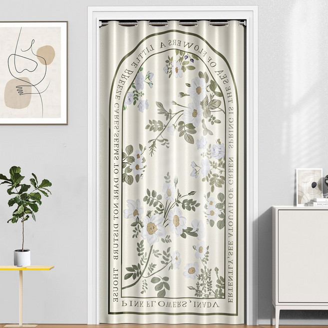 방풍커튼 문가리개 현관바람막이커튼 거치대포함(새), 선택07.화이트 플라워(120x200), 1개