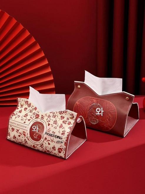 웨딩 인테리어 각티슈케이스 사각 티슈 박스 거실 신혼집 휴지 보관함 엔틱 디자인 우드 소품, 2개, 베이지 패턴 2개 세트