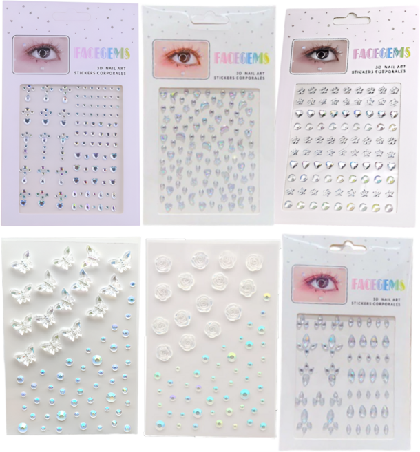 펴나나다 6종 축제용 페이스 큐빅 스티커, 1세트, 혼합색상