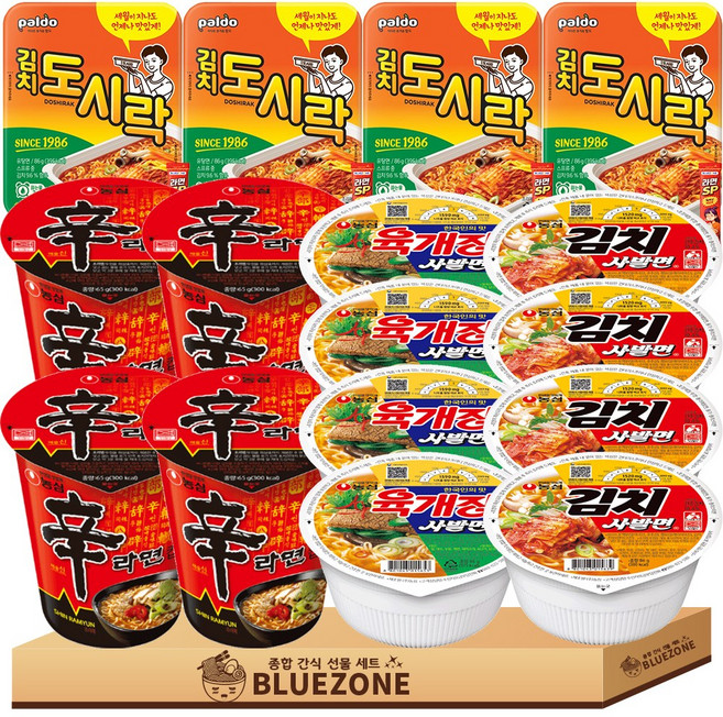소컵라면 C세트 육개장사발면4개 김치사발면4개 왕뚜껑미니4개 도시락4개 라면스틱4개, 1개