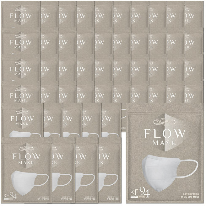 플로우 KF94 귀안아픈 숨쉬기편한 새부리형 마스크 대형, 1개입, 50개, 화이트