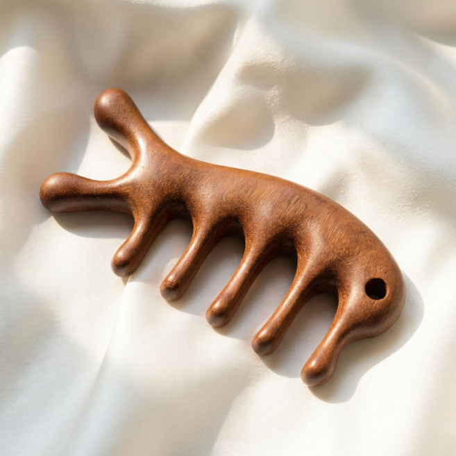 멜로우위시 원목 괄사 마사지기 얼굴 승모근 두피 림프 순환 경락 홈케어 도구, 1개