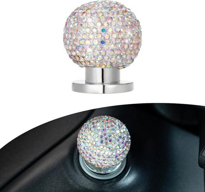 MOXRUQ 블링카 엔진 시동 버튼 커버 반짝이는 라인스톤 원형 볼 푸시 스티커 크리스탈 키 점화 노브 데칼 여성용 스파클링카 인테리어 액세서리다색, 1 PC, Multicolored