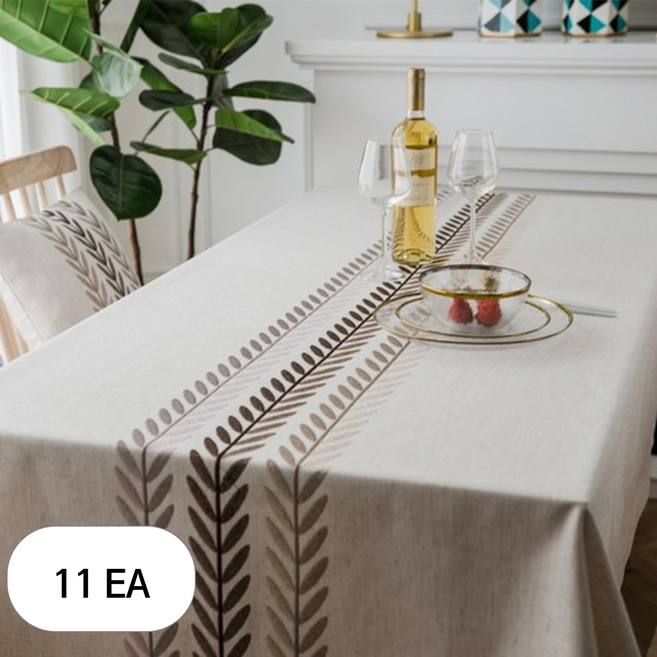제이토리 나뭇잎 린넨 방수 식탁보, 11개, 2인(130 x 90 cm), 브라운
