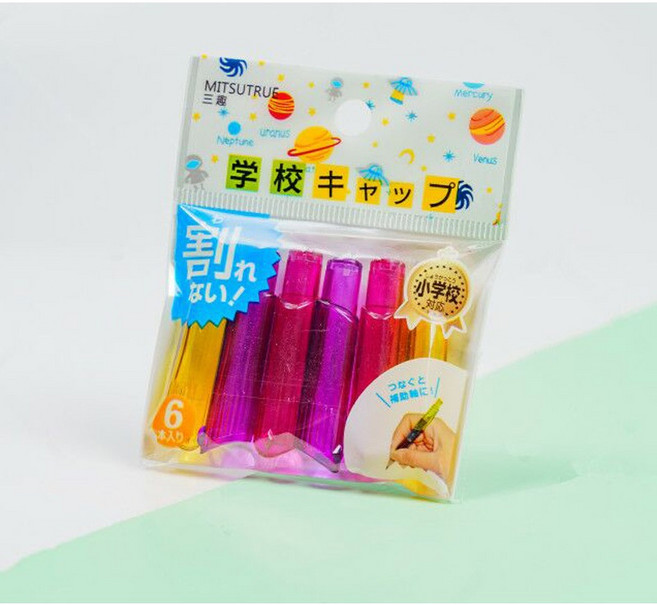 MITSUTRU 鉛筆筆帽 多功能鉛筆延長器 6入組, 1個, 可當延筆器筆帽/(超值六入組)紅紫黃