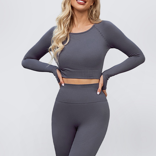 요가 필라테스복 슬림핏 숏 긴팔상의