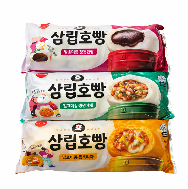 삼립 삼립호빵 정통단팥1봉+야채1봉+피자1봉, 360g, 3개