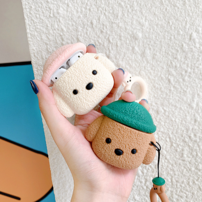 스테이친구 귀여운 감성 테디독 에어팟케이스, 프로1/2공용, 베이지, 1개