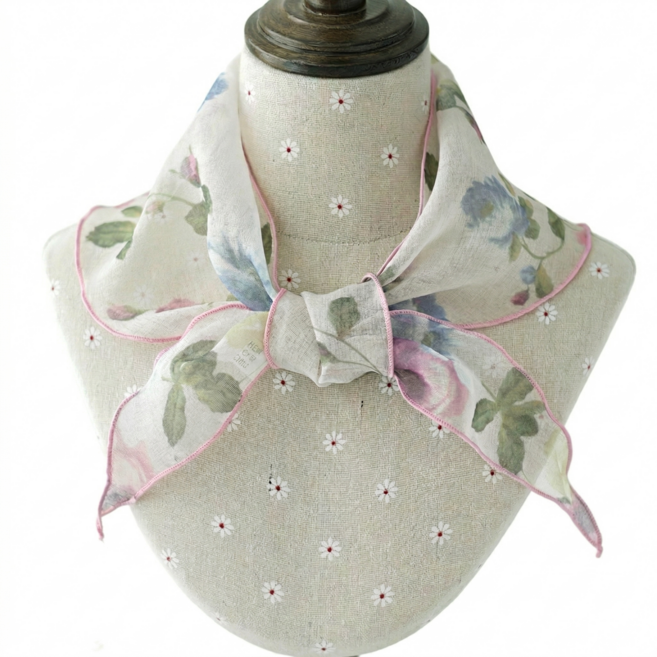 메리앤유 플라워 린넨터치 여름 쁘띠 미니 삼각 스카프