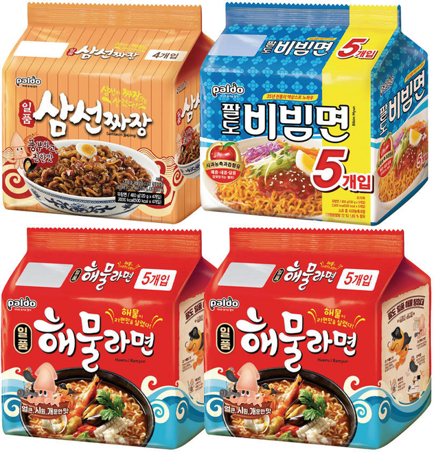 팔도 일품삼선짜장 + 일품해물라면 + 비빔면