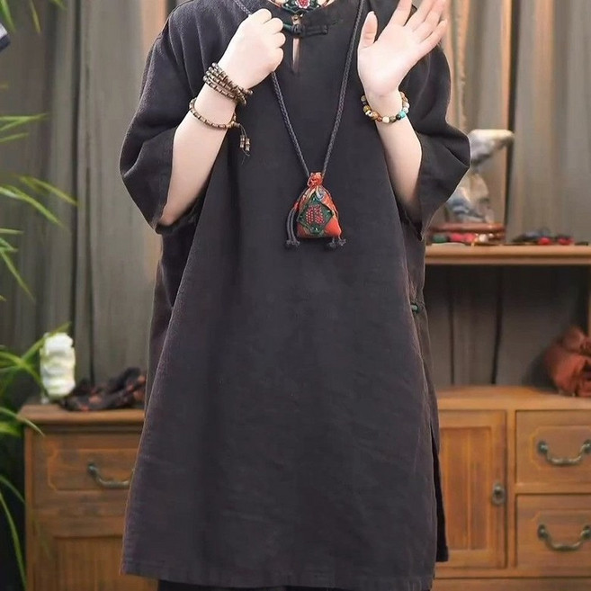 빅사이즈 50대 60대 면마 엄마복 원피스 할머니원피스 미디기장 얇은 시원힌 린넨 스커트 롱티